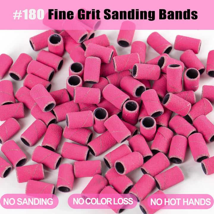 Nail Drill Bits, 135 Pcs Sanding Bands for Nail Drill, Nail Tips for Drill Bits Nail Tech, Mix 80#120#180#240# Fine Grit File Sanding Bands for Acrylic Gel Manicures Pedicure