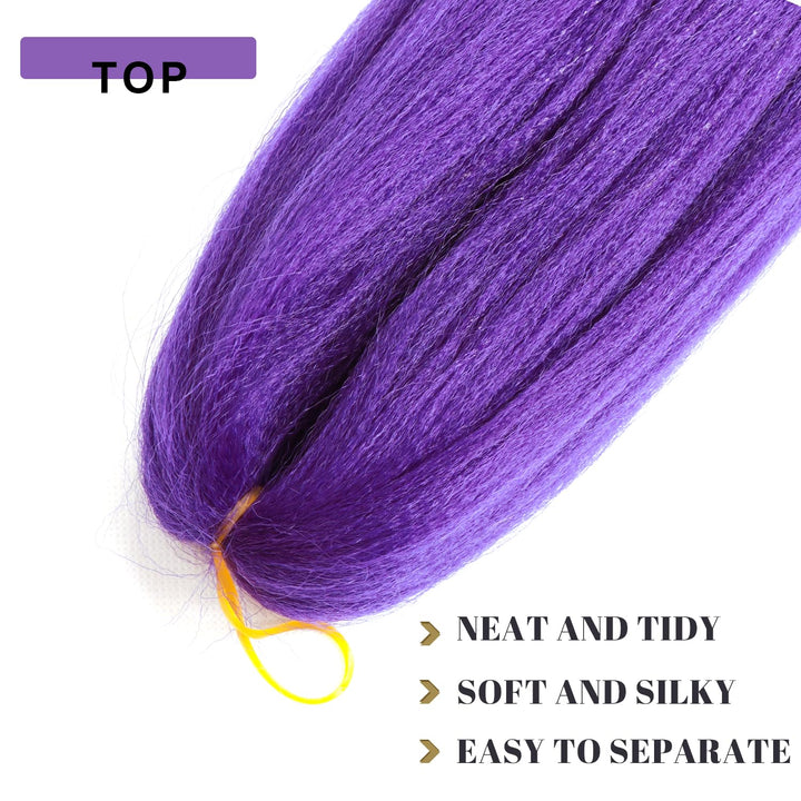 Long Purple Braiding Hair Pre Stretched -Purple Hair Extensions for Braids Synthetic Braiding Hair for Stage Party Halloween Costume Cosplay (Purple, 24 Inch(Pack of 2))