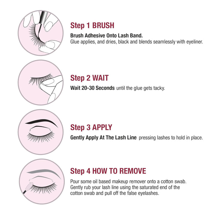 Super Strong Hold Eyelash Adhesive, Waterproof, 48-Hour Long-Lasting Lash Glue, Latex-Free, Hypoallergenic, Quick-Drying with Brush-On Applicator for Strip Lashes (Black, 1 Pack)