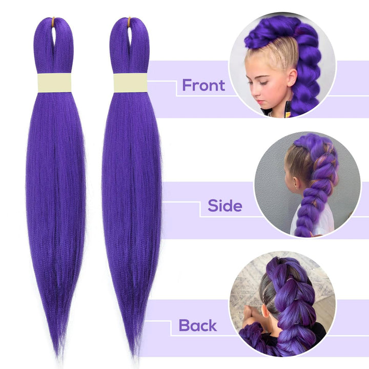 Long Purple Braiding Hair Pre Stretched Synthetic Hair Extensions for Braids,Yaki Texture Purple Hair Extensions for Stage Party Halloween Costume Cosplay 24 Inch