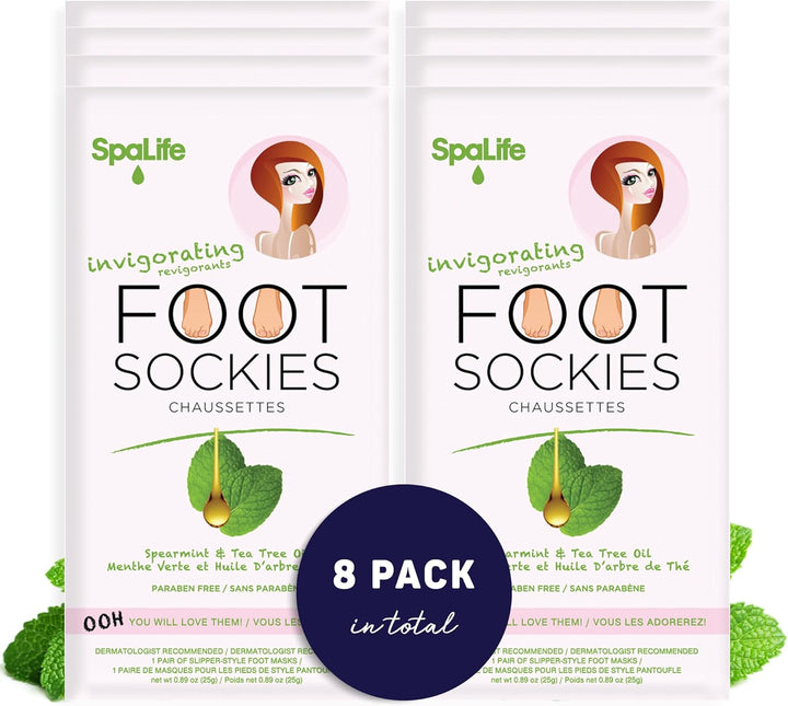 Softening Care Foot Sockies (8-Pack) - Spearmint & Tea Tree Oil, Exfoliating Pack for Healthy Feet, Intensive Repair, Callus Remover Sockies, Dry Skin Solution, Moisturizing Foot Treatment