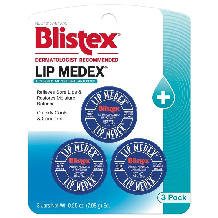 Lip Medex, 0.25 Ounce, 3 Count, Medicated Relief with Immediate Cooling, Soothes and Protects, Advanced Hydration, Restores Healthy Moisture Balance to Lips, 1 Pack