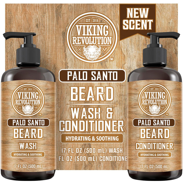 Beard Wash & Beard Conditioner Set with Argan & Jojoba Oils - Softens and Strengthens - Natural Sandalwood Scent - Beard Shampoo with Beard Oil (17 Oz)