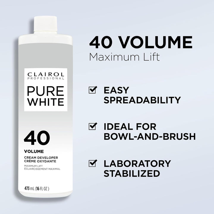 Pure White 40 Volume Hair Developers for Lightening & Gray Coverage