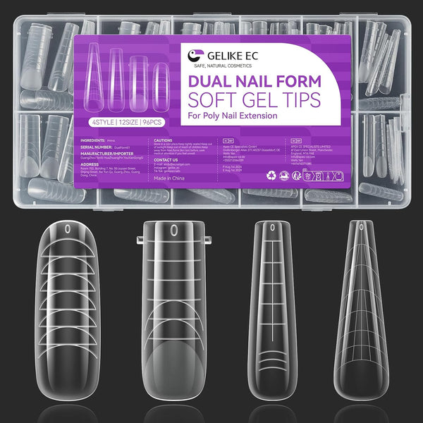 Dual Forms for Extension: 96 Pcs Color Nail Form, 4 Style 12 Size Nail Forms for Builder, Half Matte Gel Forms for Manicure Art Design Salon Diy