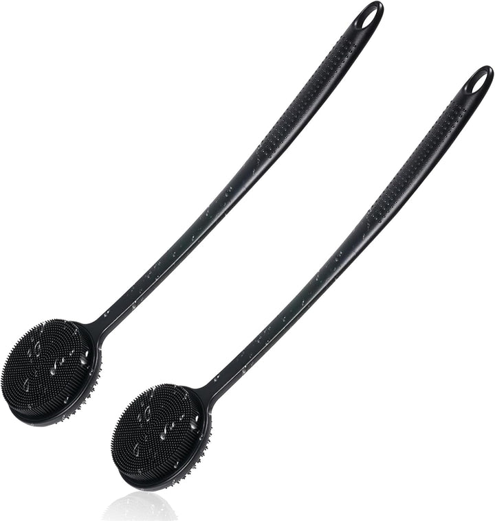 Silicone Back Scrubber for Shower, 17In Lengthen Long Handle Body Brush, Double Sided Shower Brush for Shower Exfoliating and Massage Can Produce Rich Foam, Long Handle Back Scrubber for Men.