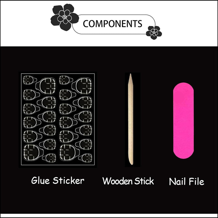 Press on Nails Almond Fake Nails French Tip False Nails with Gold Line Design Glue on Nails Press Ons Medium Acrylic Nails Glossy Full Cover Stick on Nails for Women Manicure 24Pcs