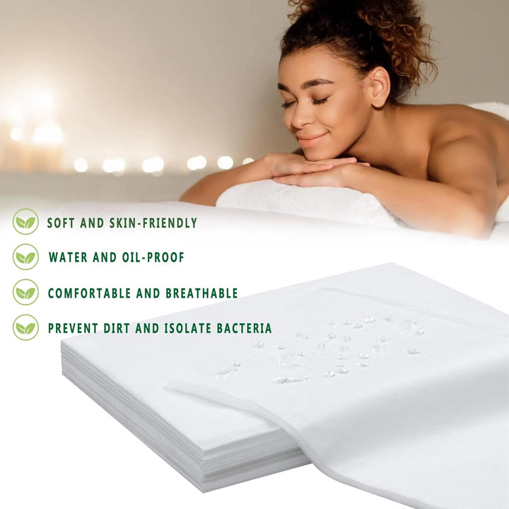 Disposable Bed Sheets 100 Pcs 31" X 71" Massage Table Sheets Non Woven Fabric SPA Bed Cover Breathable for Massage Beauty Tattoos(White)