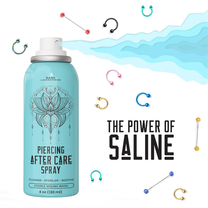 Piercing Aftercare Spray 4Oz | Saline Spray for Piercings | Ear Piercing Cleaner Spray | Saline Solution for Piercings | Piercing & Keloid Bump Removal for Ears, Belly Nose Piercings