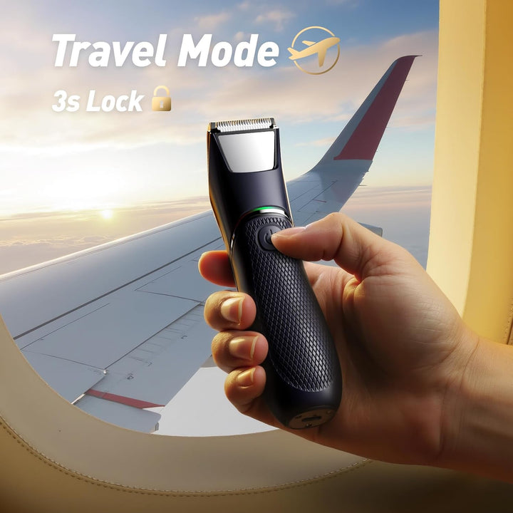 Body Hair Trimmer for Men: Electric Ball Shaver with Mirror & LED Light - Ceramic Blade Pubic Groomer, IPX7 Waterproof for Wet or Dry Use on Groin/Legs/Chest, Features Travel Lock