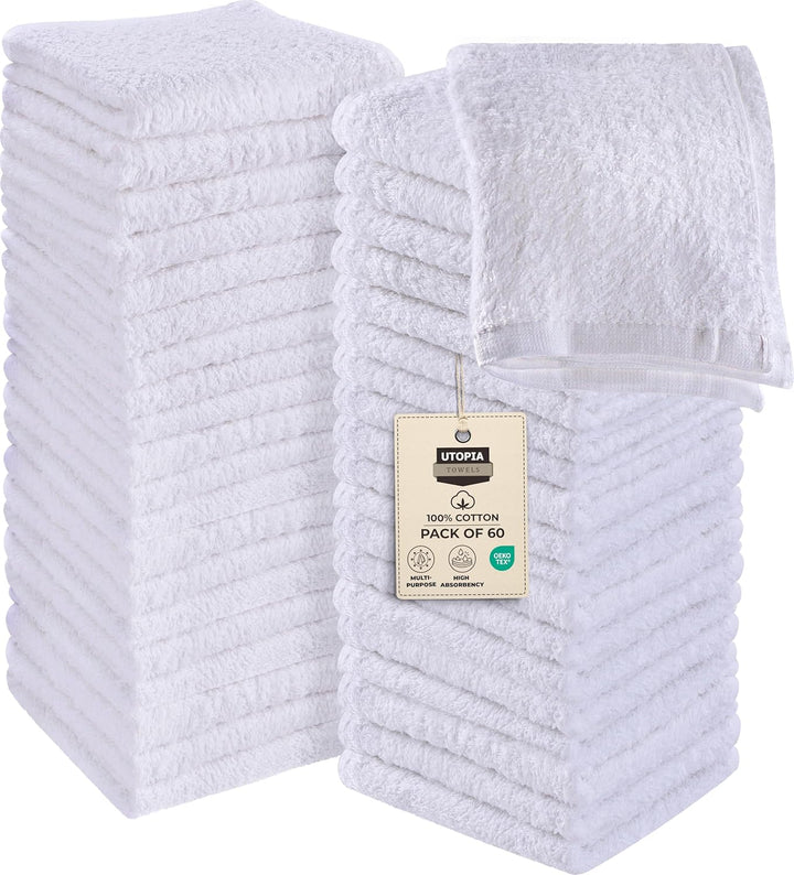 24 Pack Cotton Washcloths Set, 100% Ring Spun Cotton, Premium Quality Flannel Face Cloths, Highly Absorbent and Soft Feel Fingertip Towels, White