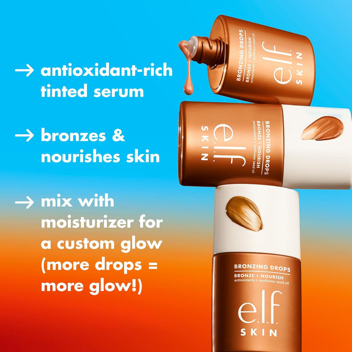 SKIN Bronzing Drops, Liquid Bronzer for Face & Skin, Creates a Sun-Kissed Glow, Infused with Vitamin E, Vegan & Cruelty-Free, Pure Gold