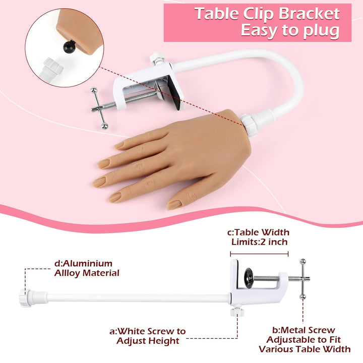 Practice Hand for Acrylic Nails, Silicone Nail Hand Practice, Flexible Fingers Fake Training Hand False Mannequin Hands for Nail Practice, Hand Model Kit for Nail Supplies Manicure Beginners