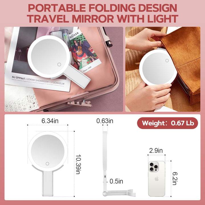 Lighted Makeup Mirror, 30X Magnifying Mirror with Light and Adjustable Brightness, Hanging and Handheld Mirror with Handle, Portable Travel Makeup Mirror with Lights, Vanity Mirrors for Women