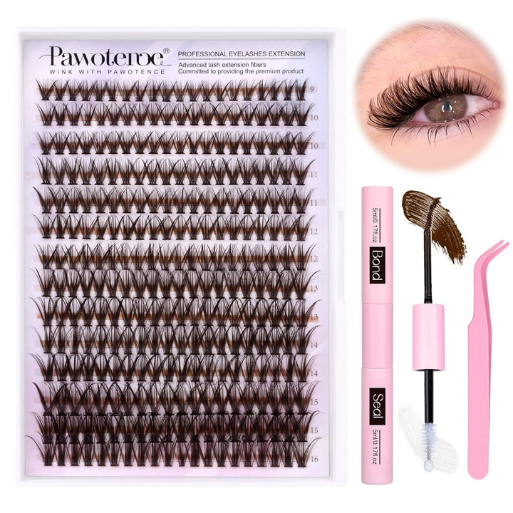 Lash Extension Kit DIY 280Pcs Lash Clusters Eyelash Extension Kit, 9-16Mm 30D 40D Individual Lashes Kit with Lash Bond and Seal, Lash Tweezers for Self Use (30D&40D, 0.07D, 9-16Mm, Kit)