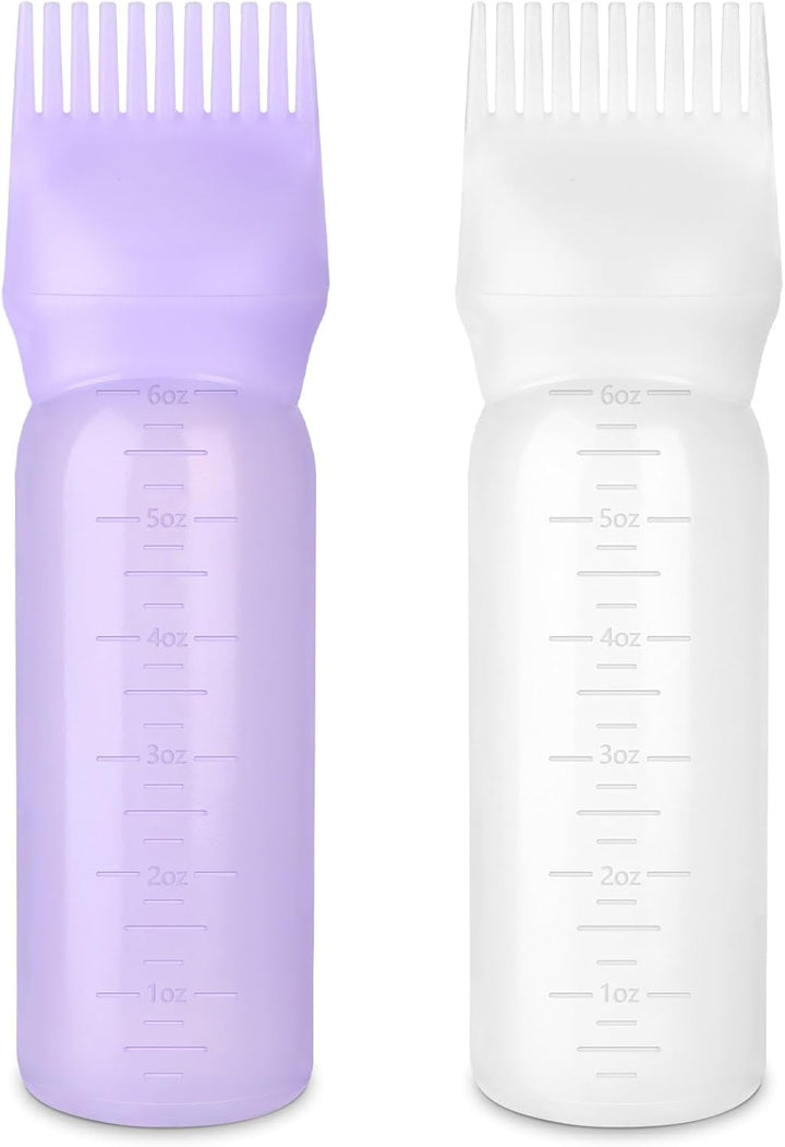 Root Comb Applicator Bottle Oil Applicator for Hair Dye Hair Oiling Bottle with Cap and Graduated Scale, 6 Ounce (Black)