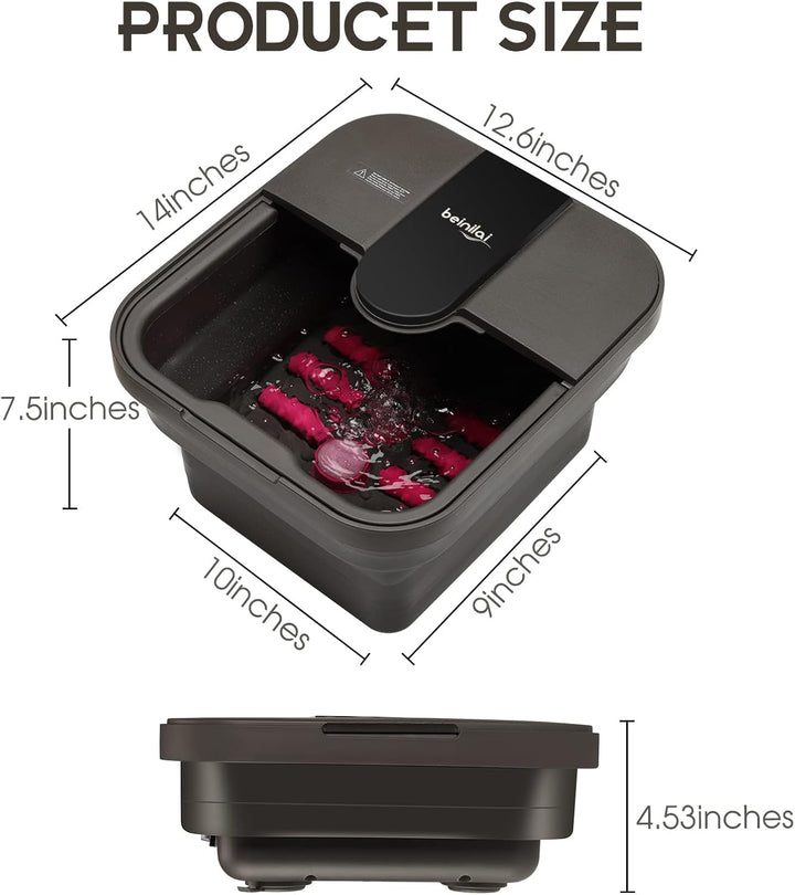 Collapsible Foot Spa,Foot Bath with Heat and Massage and Bubble Jets,Foot Soak Tub with Six Non Motorized Rollers,Acupressure Massage Points,Red Light and Removable Pumice Stone