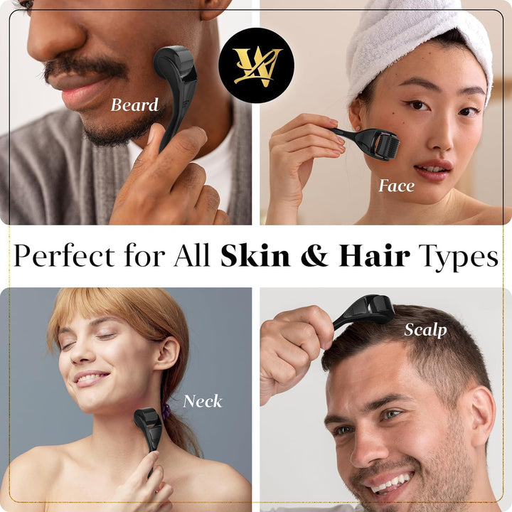 Derma Roller for Skin, Hair & Beard – Women and Men Titanium Microneedling Roller for Face & Scalp, Safe & Easy to Use 0.25Mm