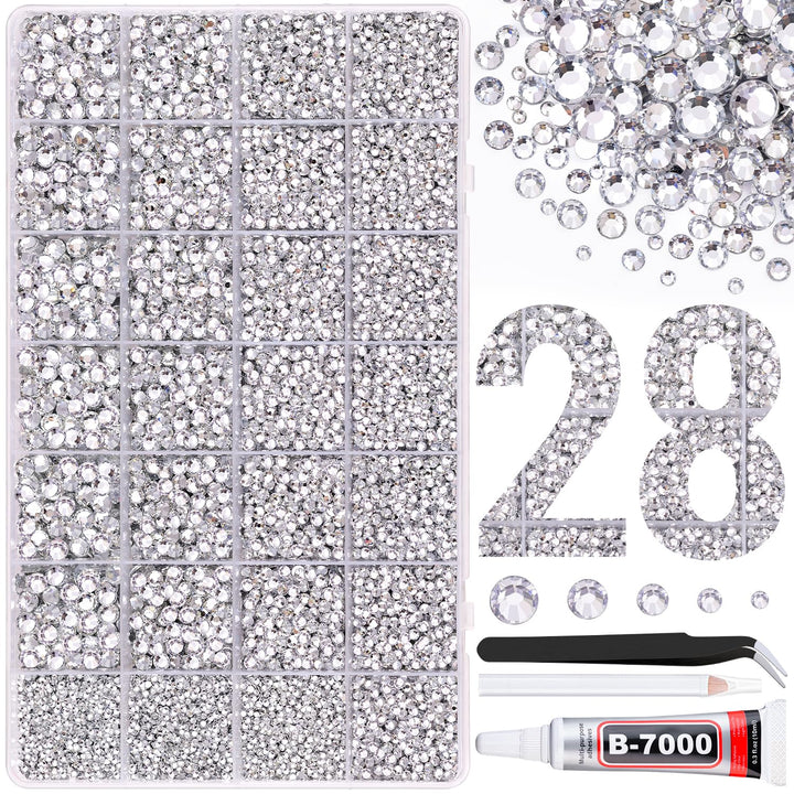 6100Pcs Resin Rhinestones for Crafting with 2Pcs 10Ml B7000 Jewelry Glue, 1 Box Flatback Crystals Diamond (Clear) for Bedazzling Crafts DIY Nail Art Non Hotfix Gems for Clothing Shoes Tumblers