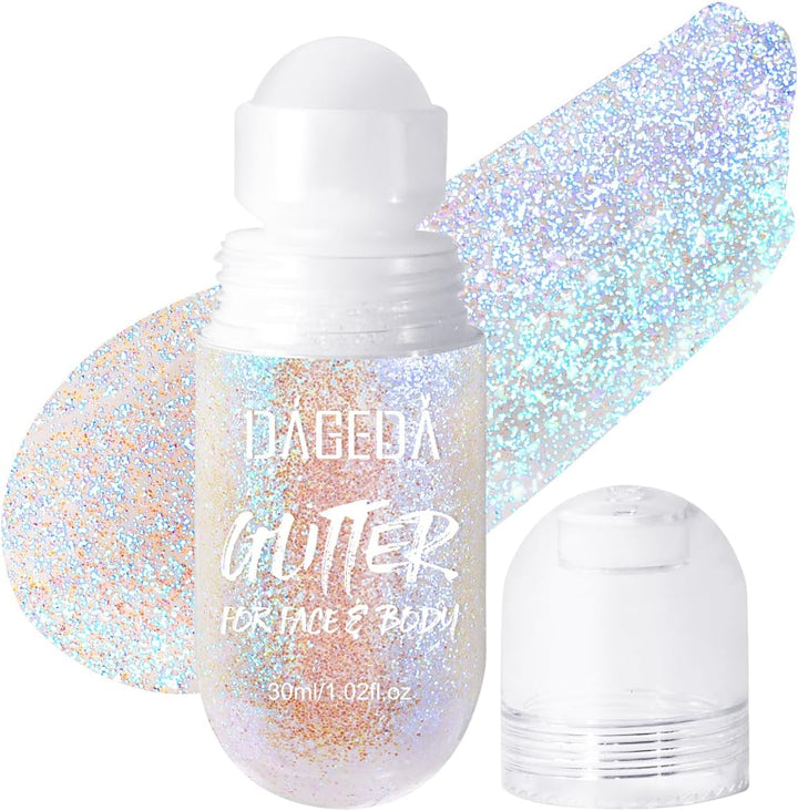 Body Glitter Gel, Roll-On Face Glitter for Mermaid Makeup Festival Rave Accessories, Holographic Hair Glitter Gel,Body Shimmer Halloween Makeup for Rave Party (Sparkling Pink)