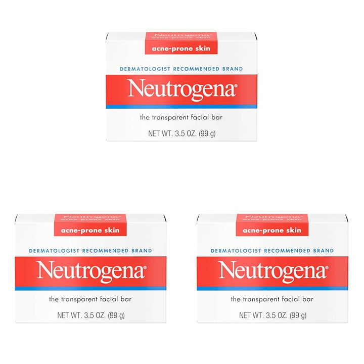 Facial Cleansing Bar for Acne-Prone Skin, Gentle Non-Medicated Daily Cleanser, Non-Comedogenic Transparent Soap with Glycerin, No Dyes or Detergents, 3.5 Oz