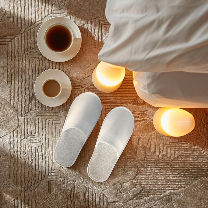 28 Pairs Disposable Slippers for Guests,Bulk Slippers for Hotel,Spa,Travel,Shoeless Home,Spa Slippers with Pouch,Non-Slip(White)