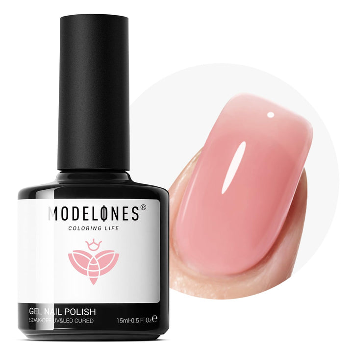 Pink Gel Nail Polish, Jelly Nude Pink Gel Polish French Tip Base Colors Translucent Soak off U V Soap Nails for Nail Art Manicure at Home 15ML