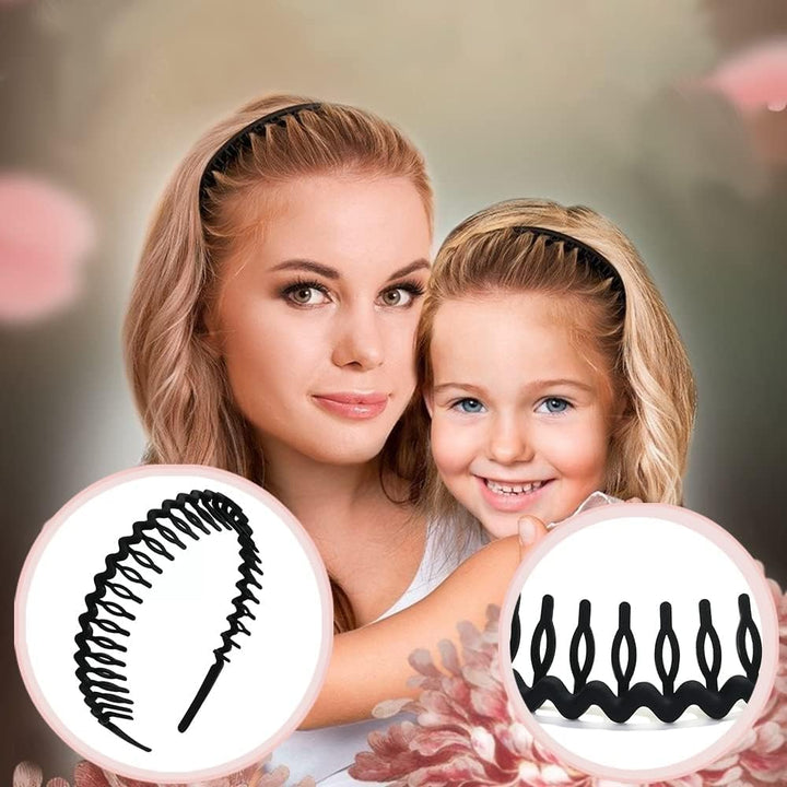 8 PCS Fashion No Slip Effortless Plastic Headbands with Teeth Comb Black Skinny Hair Accessories Bands for Women Men Teen Girls, Matte Black