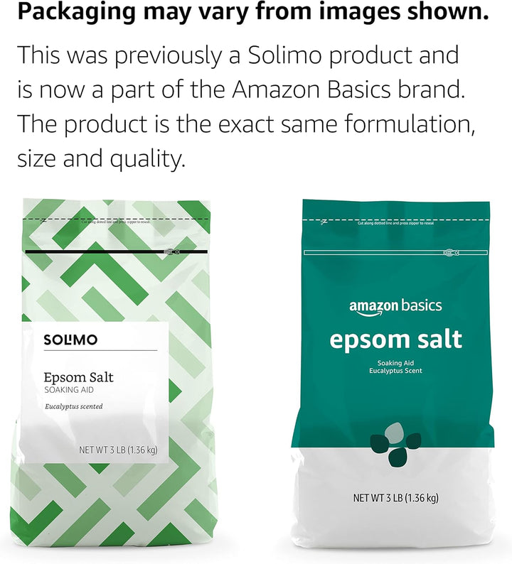 Amazon Brand - Solimo Epsom Salt Soaking Aid, Eucalyptus Scented, 3 Pound