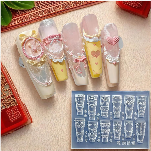 3D Cream Nail Mold Silicone Tools Lace Nails Charms Resin Molds Art for Accessories Supplies