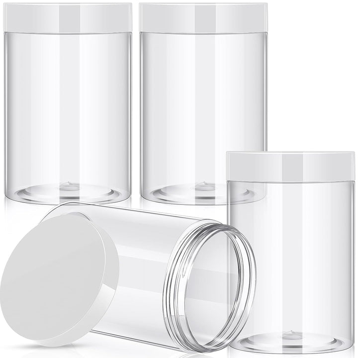4 Pieces round Wide-Mouth Leak Proof Plastic Container Jars with Lids for Travel Storage Makeup Beauty Products Face Creams Oils Salves Ointments DIY Making(1 Ounce,White)