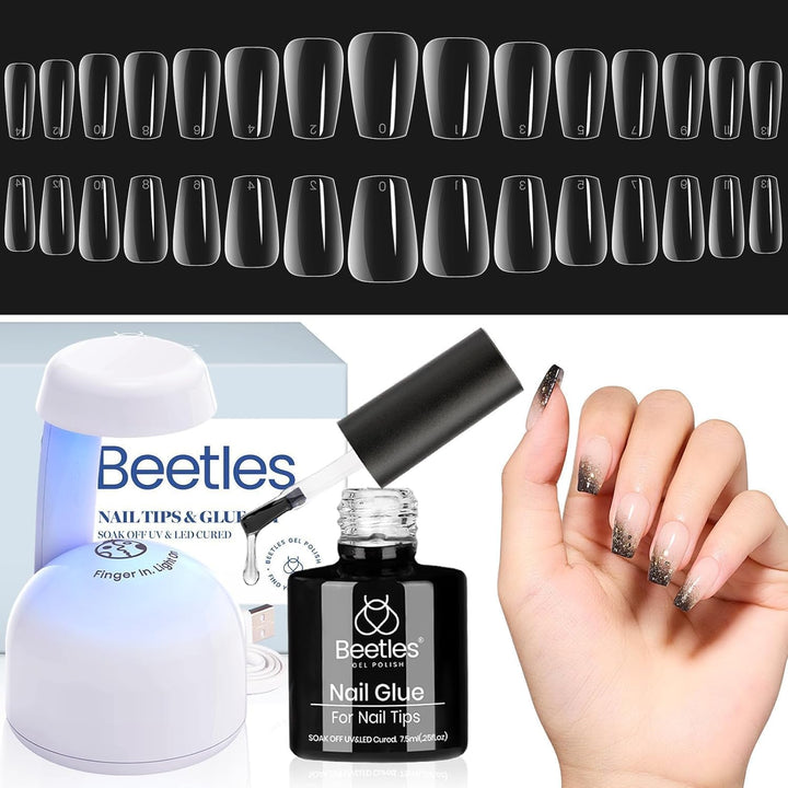 Beetles 9 in 1 Nail Glue Gel for Nail Tips and Clear Acrylic Nails Long Lasting, Curing Needed UV Extension Glue for False Nail Tips and Press on Nails, Christmas Nail Art