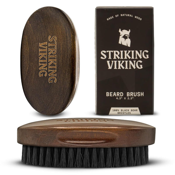 Beard Brush for Men - 4.3-Inch Beech Wood Handle, Brown - Boar Bristle Beard Brush, Travel Size Detangler & Static Reducer