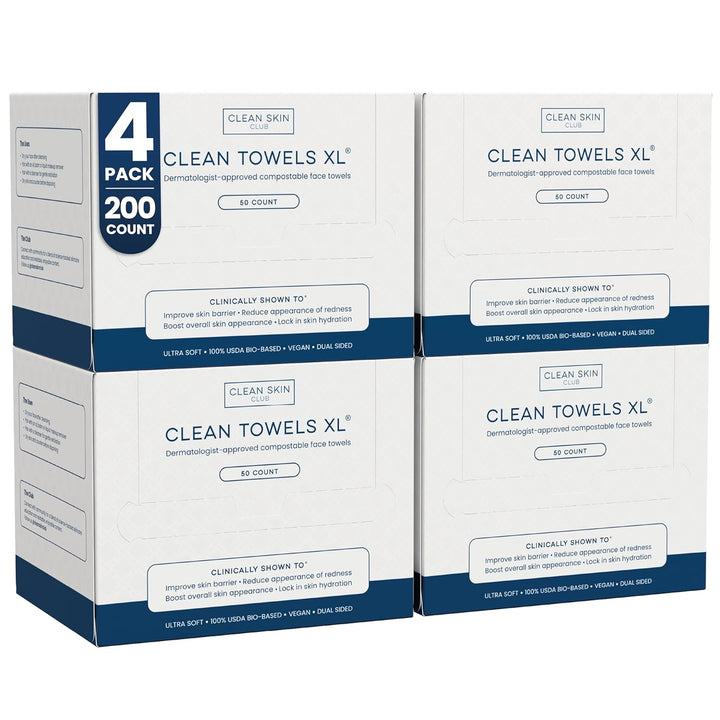 Clean Towels XL®, 100% USDA Biobased Face Towel, Disposable Face Towelette, Eczema Association Accepted, Makeup Remover Dry Wipes, Ultra Soft, 1 Pack, 50 Ct