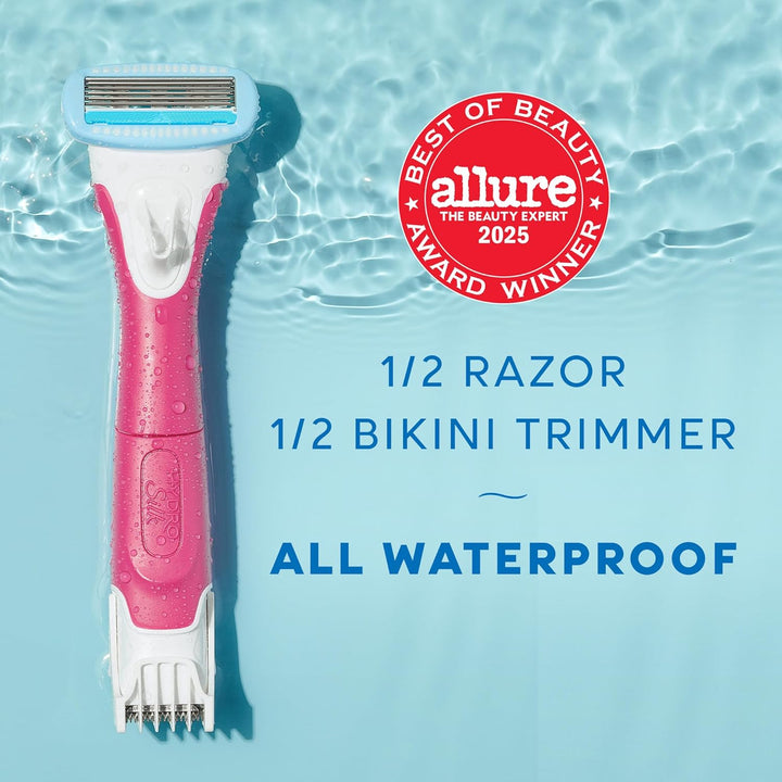 Trimstyle Razor with Bikini Trimmer for Women | 2-In-1 Bikini Razor for Women and Womens Trimmer for Pubic Hair, Includes 1 Waterproof Handle, 3 Refills & 1 AAA Battery