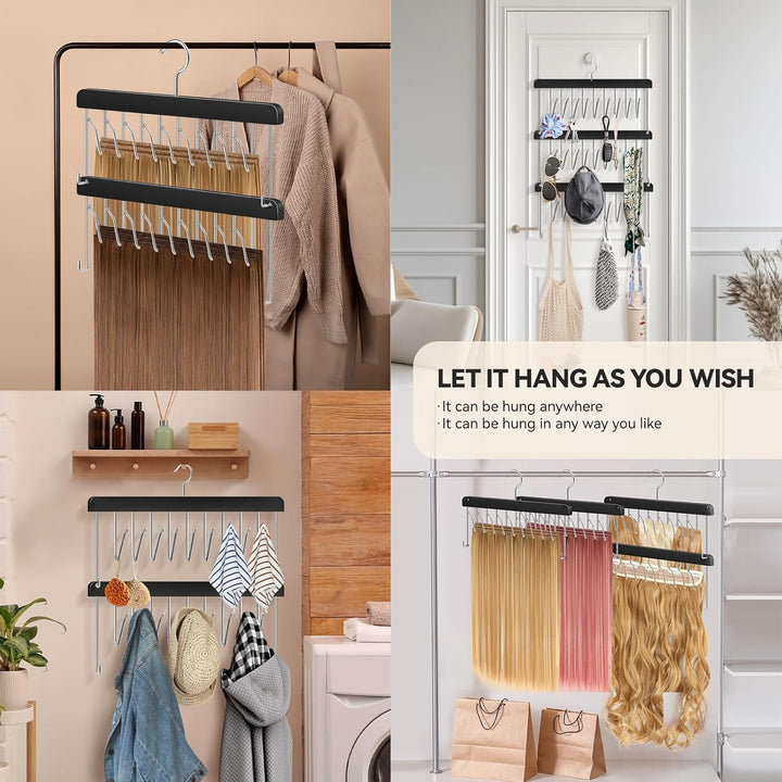 2 Pack Hair Extension Holder & Hanger – Braiding Rack Stackable Hair Extension Storage Rack for Styling, Rotatable Wig Organizer Stand for Wigs, Hairpieces, Clip/Tape Ins and Accessories