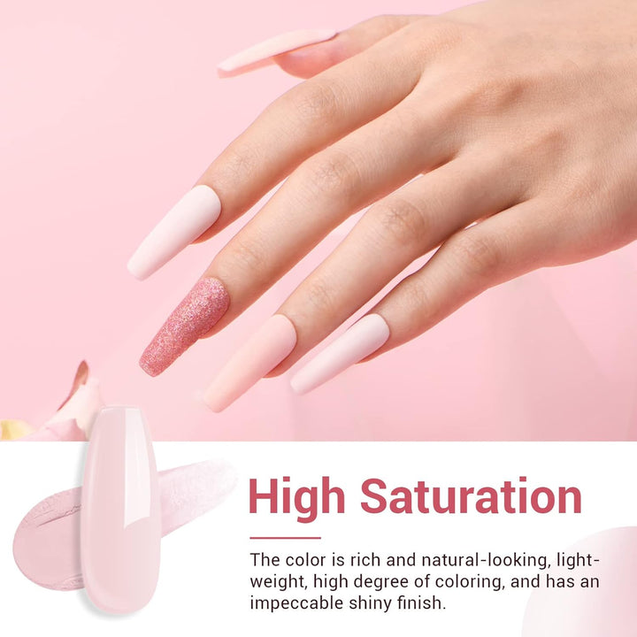 Dip Powder Nail Kit,4 Colors Nude Pink Glitter Hues,Starter Set for French Nails & All Seasons,Includes Base Coat, Top Coat, Activator & DIY Salon Liquids