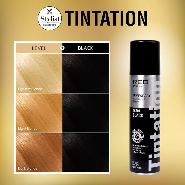 Tintation Temporary Hair Color Spray, Instant Gray Root Touch up Coverage, Water-Resistant & Smudge-Proof, Easy Wash Out, Barber & Hairline Touch-Up, Quick-Dry (Black, 2.82 Oz)