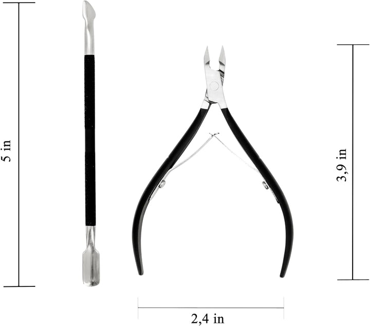 Cuticle Trimmer with Cuticle Pusher Stainless Steel Cuticle Nipper, Proffesional Grade Cuticle Remover Manicure Cutter Tools with Protective Case (Black)