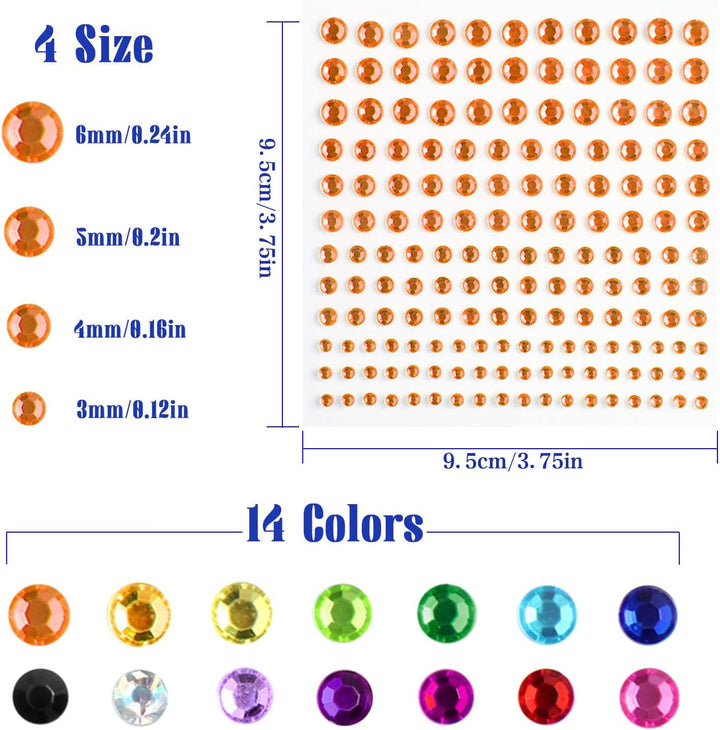 2310 PCS Self Adhesive Rhinestone Gem Stickers for Face Nail Body Makeup Festival,4 Size 14 Sheets Bling Jewels Stickers Earrings for DIY Kids Craft Card Decorations