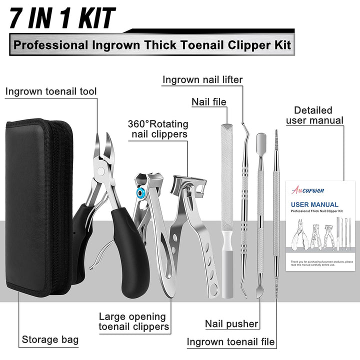 Toenail Clippers for Seniors Thick Toenails,  Heavy Duty Toe Nail Clippers Adult Thick Nails Long Handle, Large Toenail Clippers for Thick Nails 7Pcs