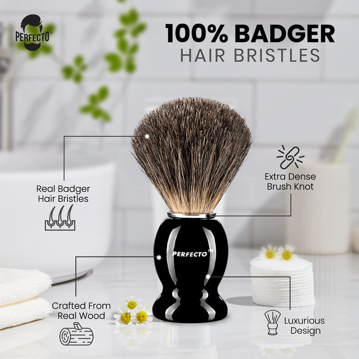 100% Pure Badger Shaving Brush-Black Handle- Engineered for the Best Shave of Your Life. For, Safety Razor, Double Edge Razor, Straight Razor or Shaving Razor, Its the Best Badger Brush.