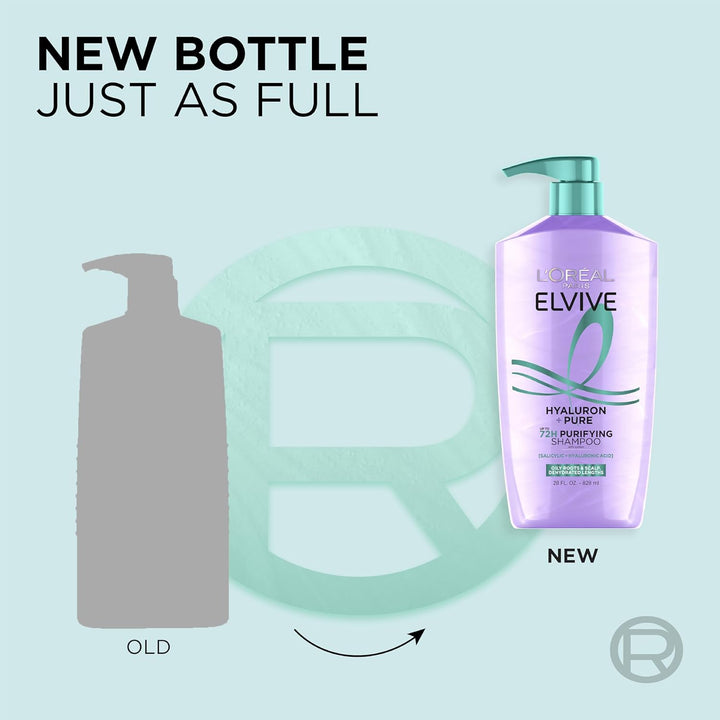 Elvive Hyaluron + Pure Shampoo and Conditioner Set, Clarifying Shampoo and Rehydrating Conditioner with Salicylic Acid and Hyaluronic Acid, 1 Kit