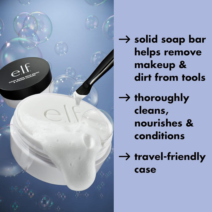 Clean Queen Solid Brush & Sponge Cleaner, Cleanses Face & Eye Makeup Brushes & Sponges, Nourishing, Non-Damaging Formula, Vegan & Cruelty-Free