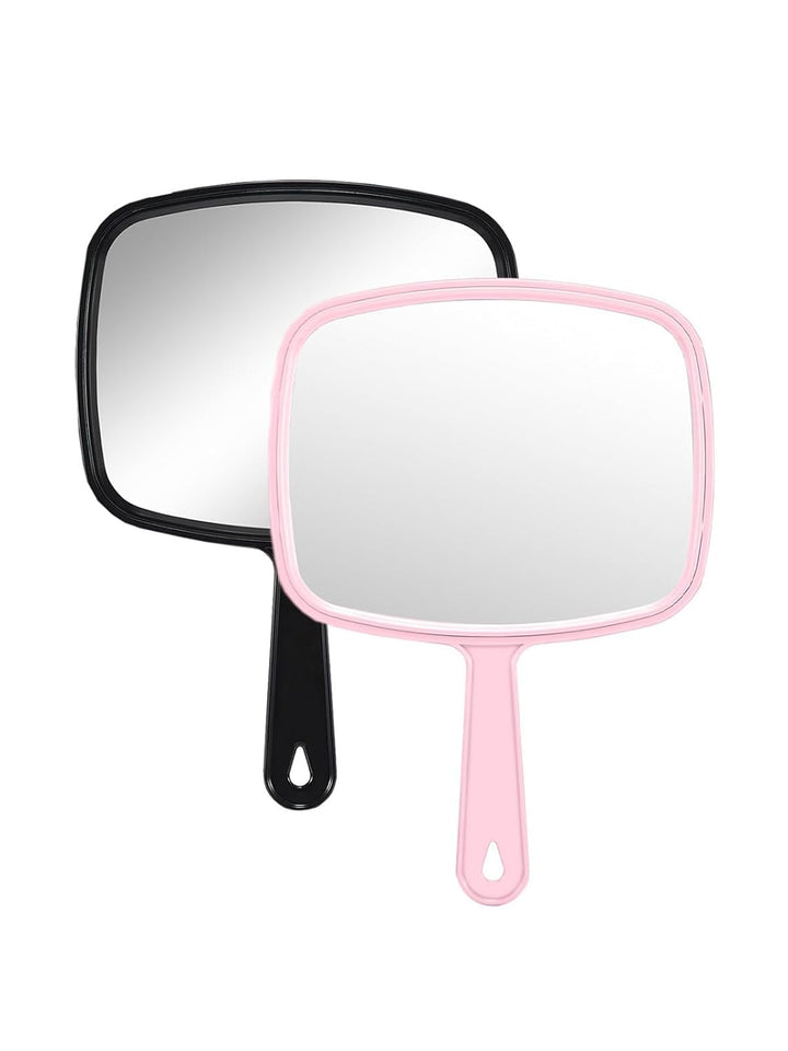 Hand Mirror Salon Barber Hairdressing Handheld Mirror with Handle (Square Pink 7.4 X 10.3 Inches)