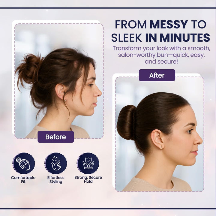 French Hair Bun Maker - Easy Donut and Bun Makers for Women'S Hair Quick Updos - Snap-And-Roll Perfect Tool for Kids and Twist Tool Clip (Brown - Pack of 2)