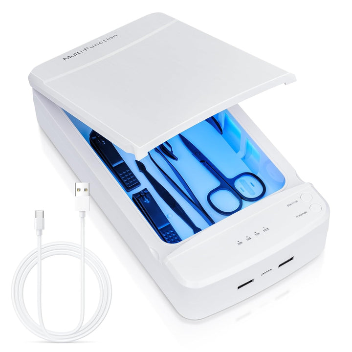 Nail Tool Sterilizer with Blue Light, Portable USB Sterilizating Box for Manicure Salon,Tweezers,Tattoo,Scissors,Jewelry,Phone, Watch,Keys