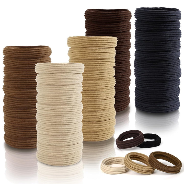 100 Pcs Thick Seamless Brown Hair Ties, Ponytail Holders Hair Accessories No Damage for Thick Hair (Natural Colors)