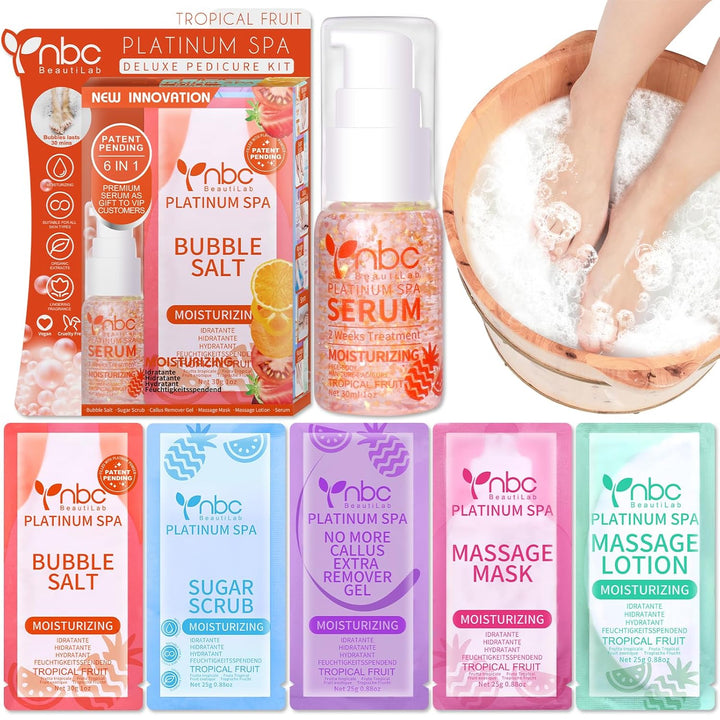 Pedicure Kit Foot Soak Set: Bubble Salt, Sugar Scrub, Massage Mask, Massage Lotion in a Box, 4 Step Foot Spa Kit for Dry Feet,Tired Feet（1 Set Lavender)