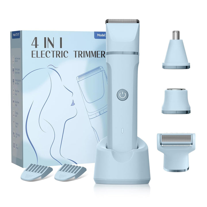 Electric Bikini Trimmer for Women - 4 in 1 Electric Razors for Women, Waterproof Pubic Hair Trimmers and Facial Hair Remover, Replaceable Shaver & Nose Hair Trimmer, Rechargeable Women'S Grooming Kit